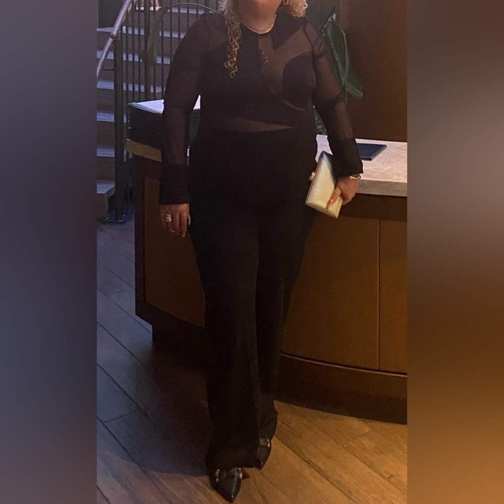 Fashion Nova Black Sheer Sleeve Jumpsuit